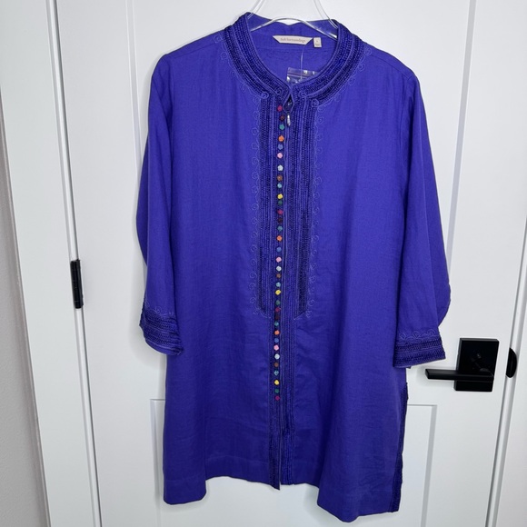 Soft Surroundings Tunic Top Women's Linen Desert Boho Embroidered India NEW - Picture 3 of 9